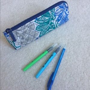 Vera Bradley Santiago Pencil Makeup Case Blue